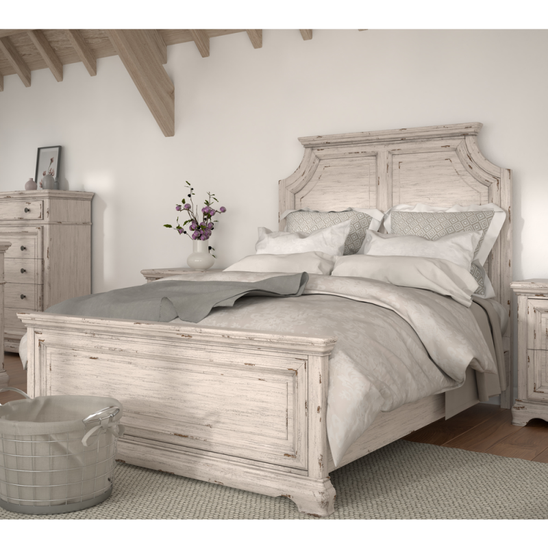 Providence Queen Bed, Antiqued White