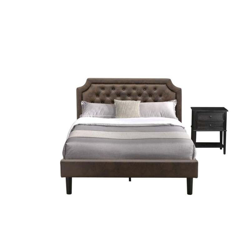 Gb25q-1Vl06 2-Piece Bedroom Set With A Platform Bed And 1 Wire Brushed Black End Tables - Dark Brown Faux Leather And Black Legs