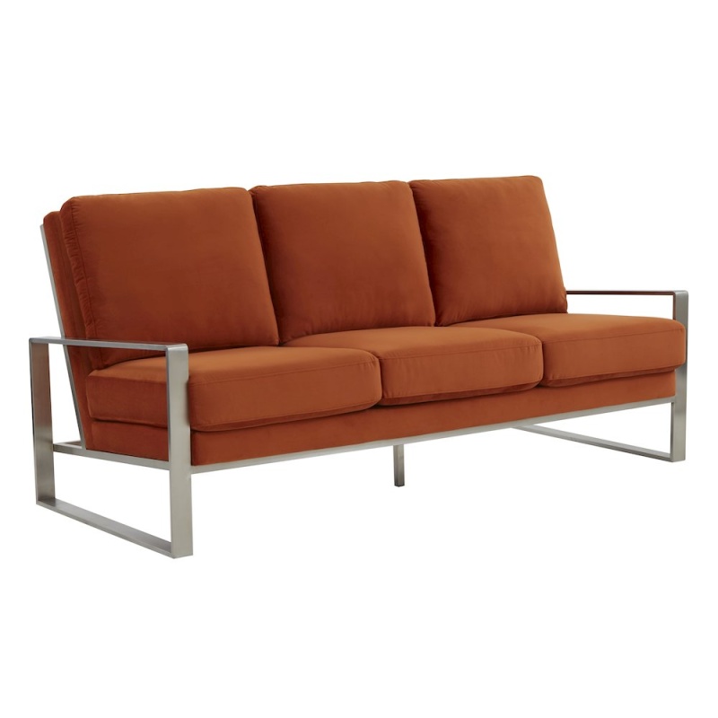 Jefferson Contemporary Modern Design Velvet Sofa With Silver Frame