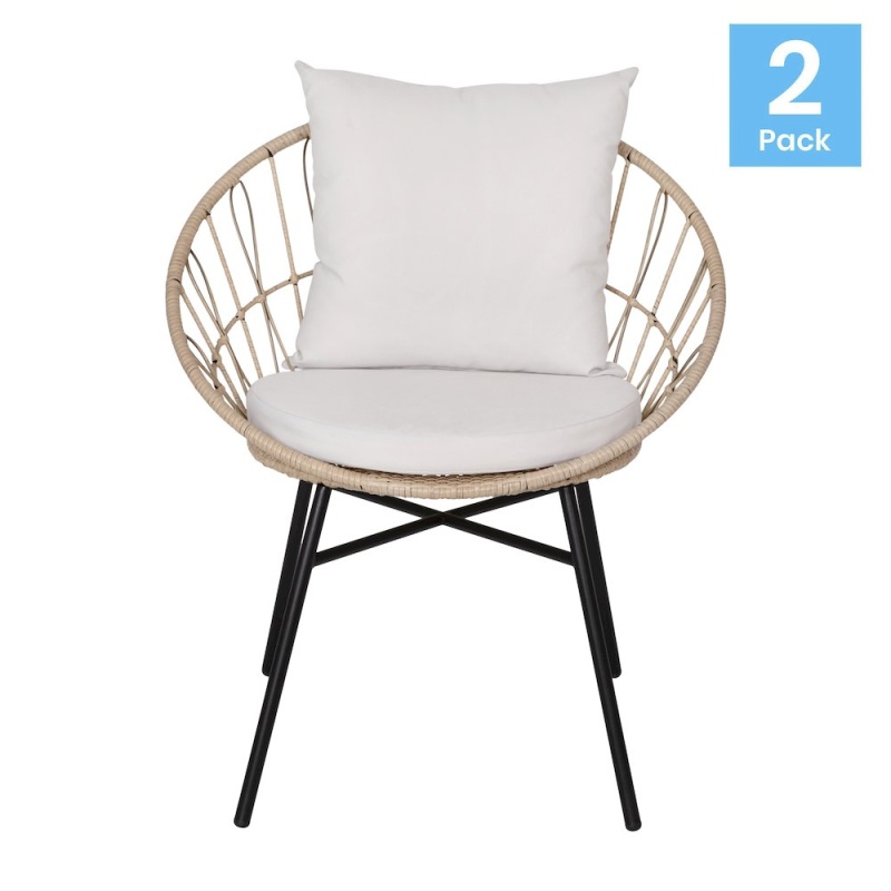 Modern Boho Rattan Rope Patio Chairs with Cushions, Set of 2