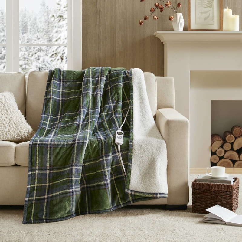Print Plush To Sherpa Heated Throw