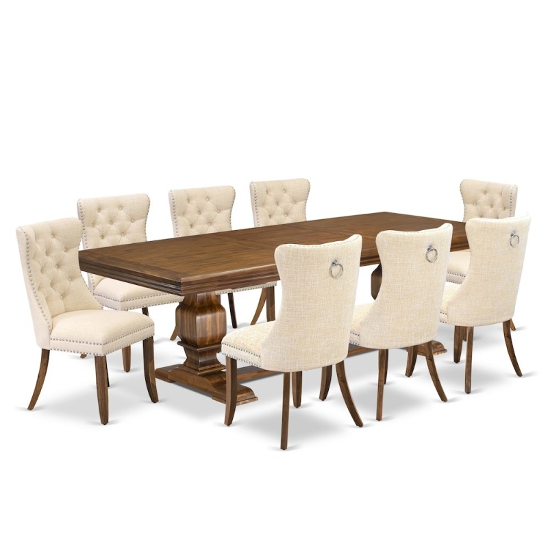 9 Pieces Dining Table Set with 8 Linen Fabric Chairs
