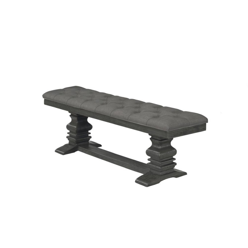 Classic Dining Bench W/Tufted Cussing In Linen Fabric, Gray