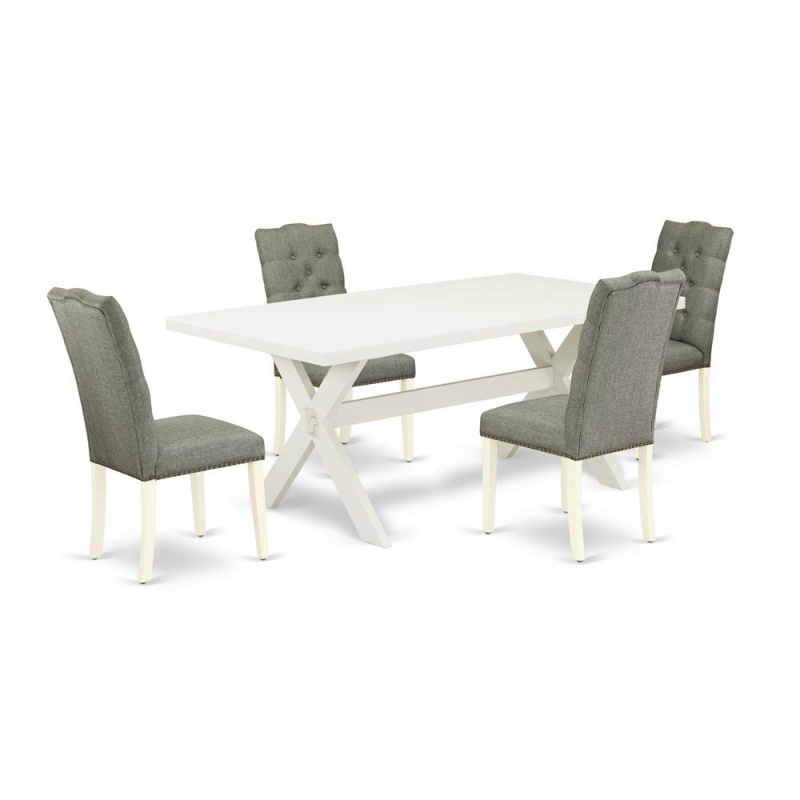 East West Furniture 5-Piece Kitchen Set A Beautiful Linen White Small Dining Table Top And 4 Amazing Kitchen Parson Chair With Nail Heads And High Button Tufted Back, Linen White Finish