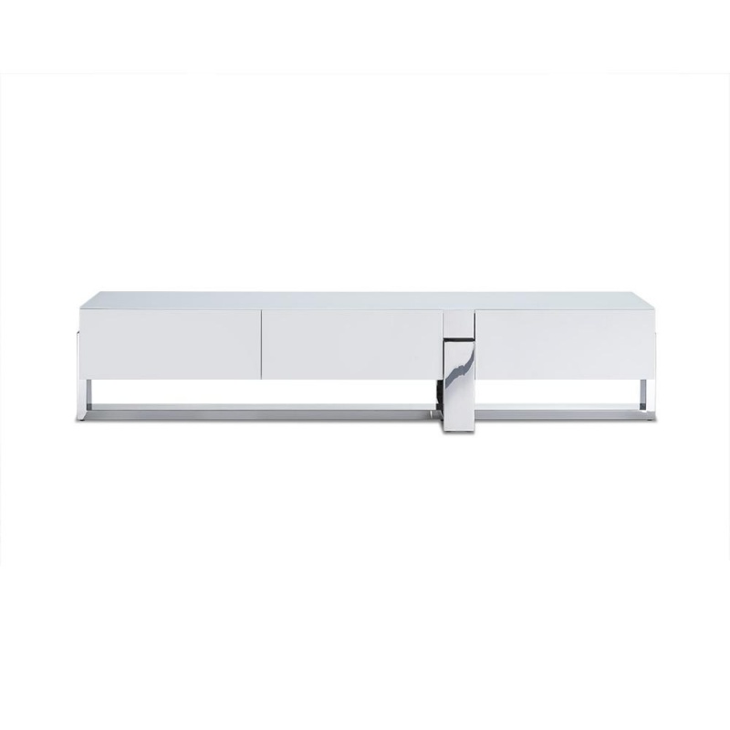 Blake Tv Unit 5Mm Tempered Cryatal Frosted Glass Top Matte White Polished Stainless Steel Base