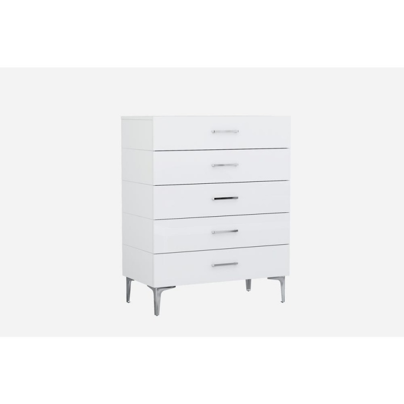 Diva Chest Of Drawer High Gloss White Stainless Steel Legs 5 Self Close Drawers