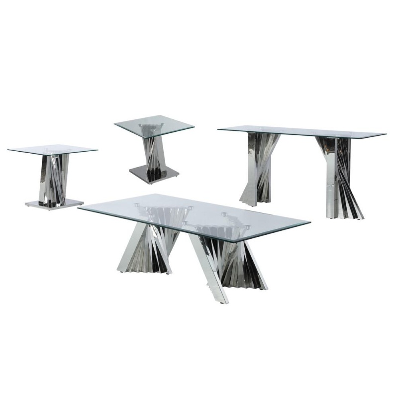 Glass Coffee Table Sets with Stainless Steel Base