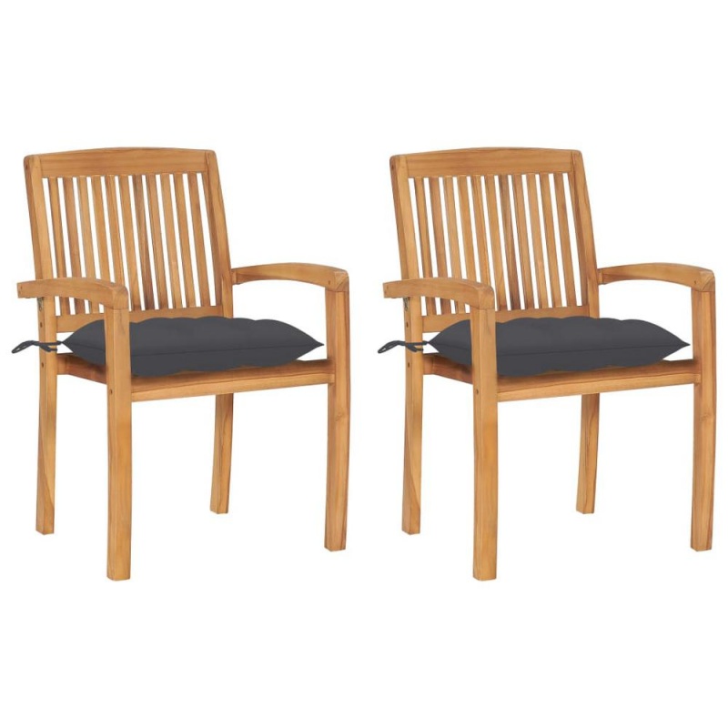 Vidaxl Garden Chairs 2 Pcs With Anthracite Cushions Solid Teak Wood 3267
