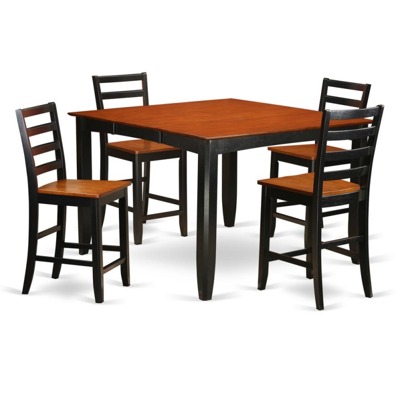 5 Pc Counter Height Dining Set- Square Counter Height Table And 4 Dining Chairs
