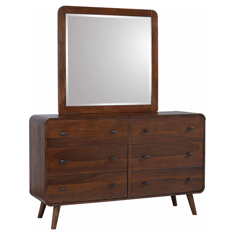 Robyn 6-Drawer Dresser With Mirror Dark Walnut