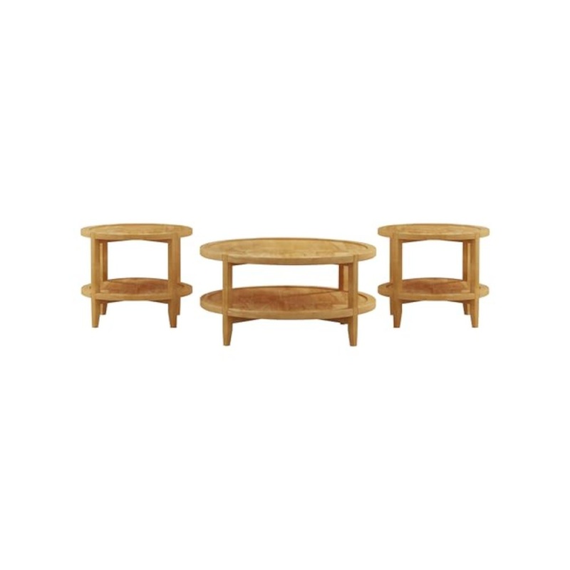Camillo 3-Piece Round Coffee and End Table Set Maple