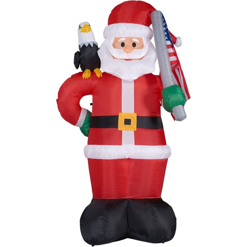 8Ft Inflatable Santa With Eagle And Amer Flag With Lights