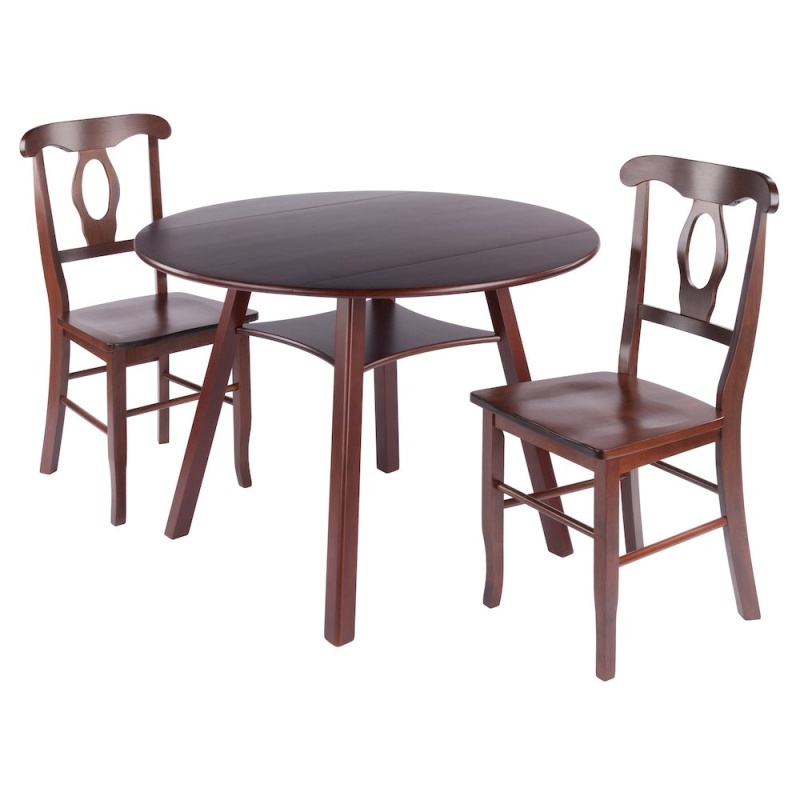 Marbelle Table 3-Pc Drop Leaf Dining Table With 2 Renaissance Chairs, Walnut