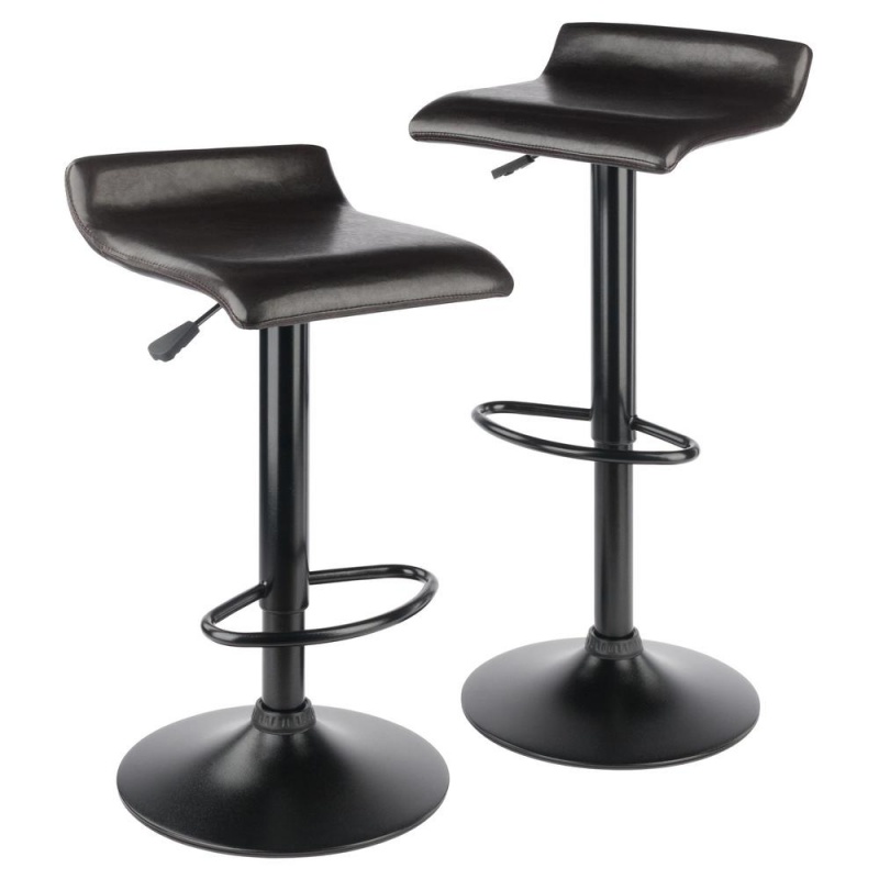 Paris Set Of 2 Airlift Adjustable Swivel Stool With Pu Leather Seat And Black Metal Base