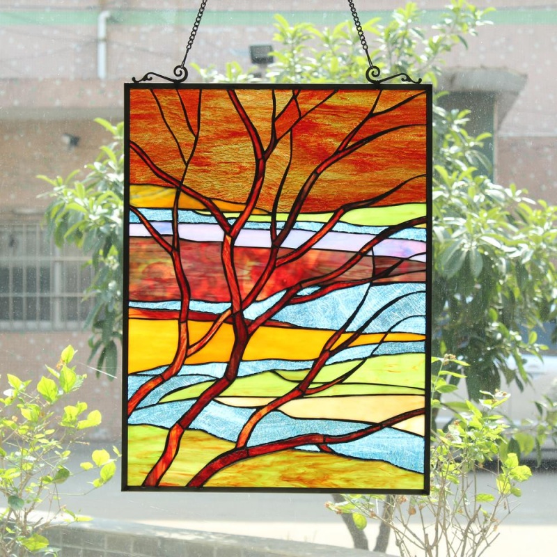 Chloe Lighting Dusk Tiffany-Style Landscape Stained Glass Window Panel 24" Height