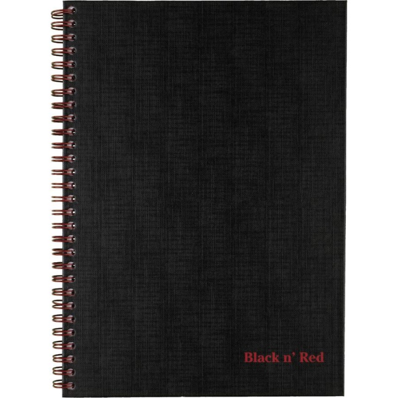 Black N' Red Hardcover Business Notebook - 70 Sheets - Twin Wirebound - Ruled9.9"7" - Black/Red Cover - Bleed Resistant, Ink Resistant, Hard Cover, Perforated, Foldable - 1 Each