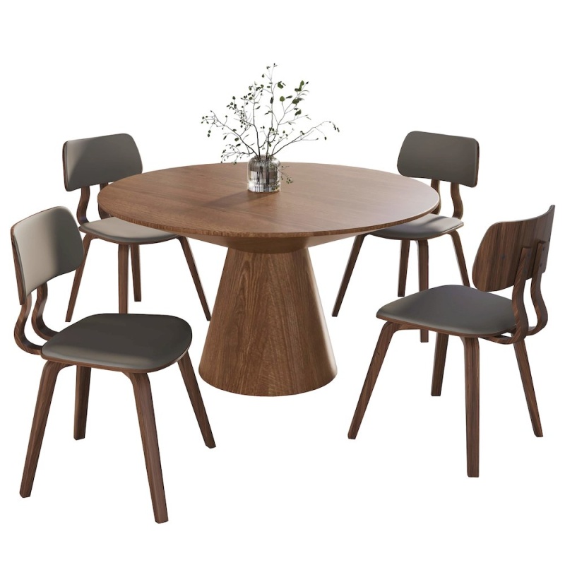 5-Piece Dining Set In Walnut/Light Grey