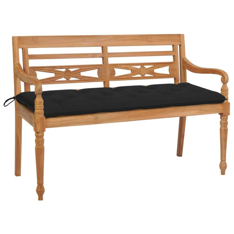 Vidaxl Batavia Bench With Black Cushion 59.1" Solid Teak Wood 2203