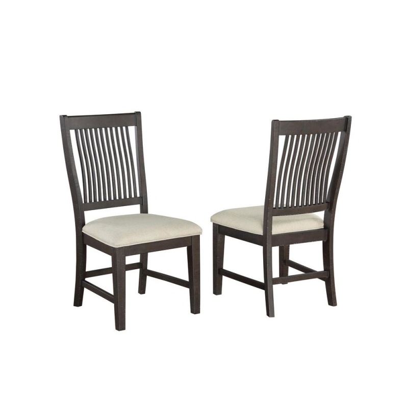 Rustic Brown Side Chairs With Beige Linen Fabric, Set Of 2