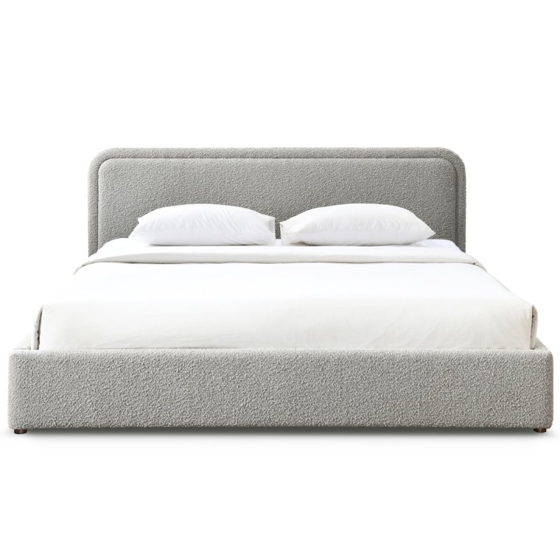 Chloe Upholstered Platform King Bed in Gray Boucle Fabric