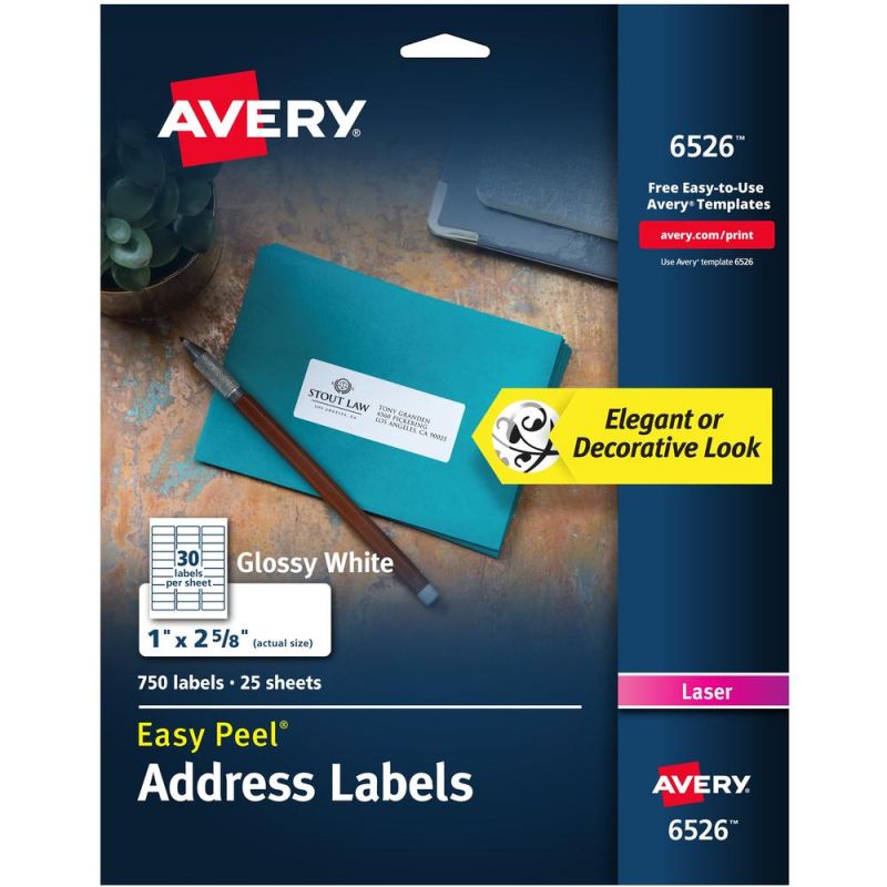 Avery® Easy Peel High Gloss White Mailing Labels 1" Width X 2 5/8