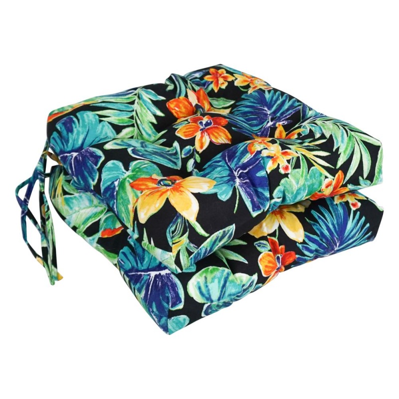 16-Inch Spun Polyester Patterned Outdoor Square Tufted Chair Cushion