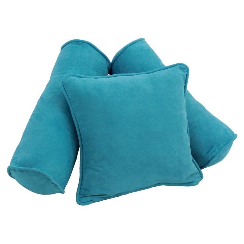 Double-Corded Solid Microsuede Throw Pillows With Inserts (Set Of 3), Aqua Blue