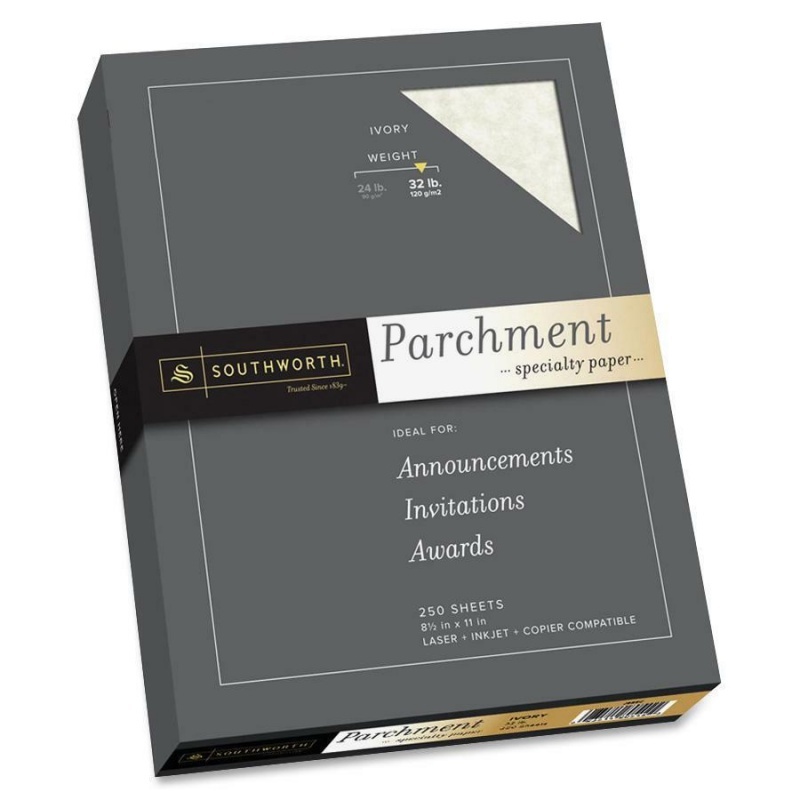 Southworth Parchment Specialty Paper - Letter - 8 1/2" X 11" - 32 Lb Basis Weight - Parchment - 250 / Box - Acid-Free, Lignin-Free - Ivory