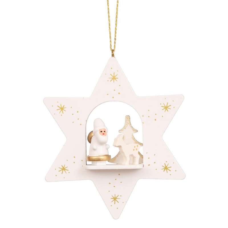 Christian Ulbricht Ornament - White Star With Santa - 4"H X 3.25"W X 1"d