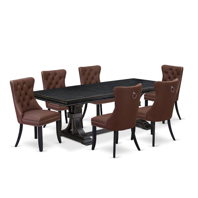 7 Piece Kitchen Table Set with 6 Faux Leather Dining Chairs