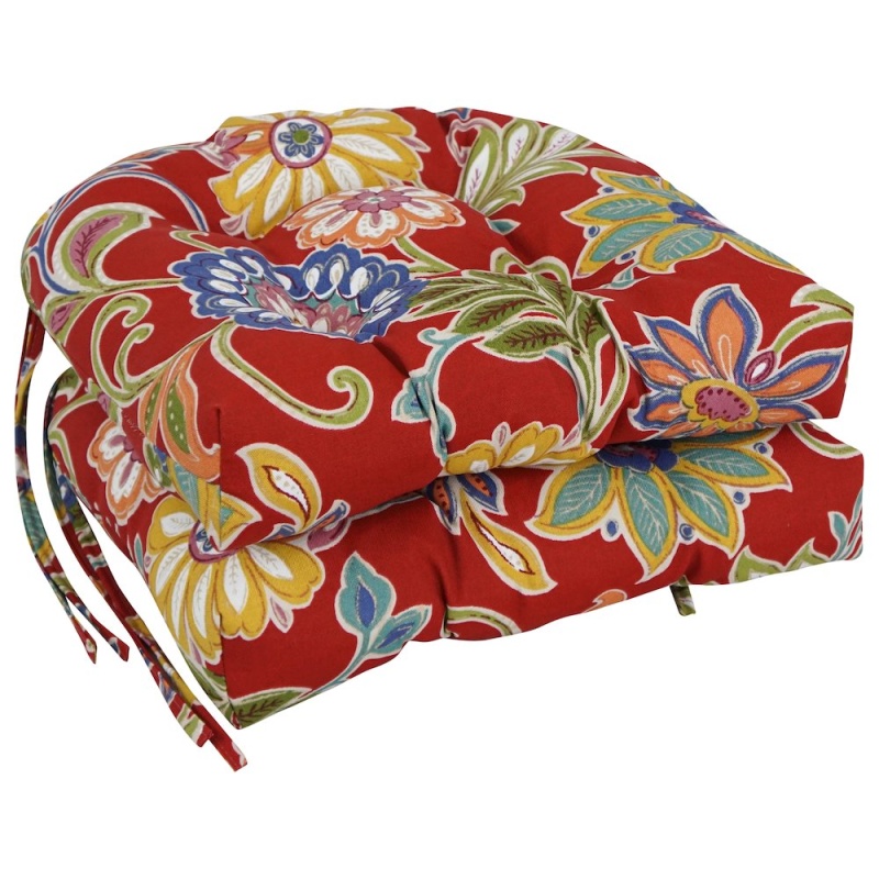 16-Inch Polyester Patterned Outdoor U-Shaped Chair Cushions (Set of 2)