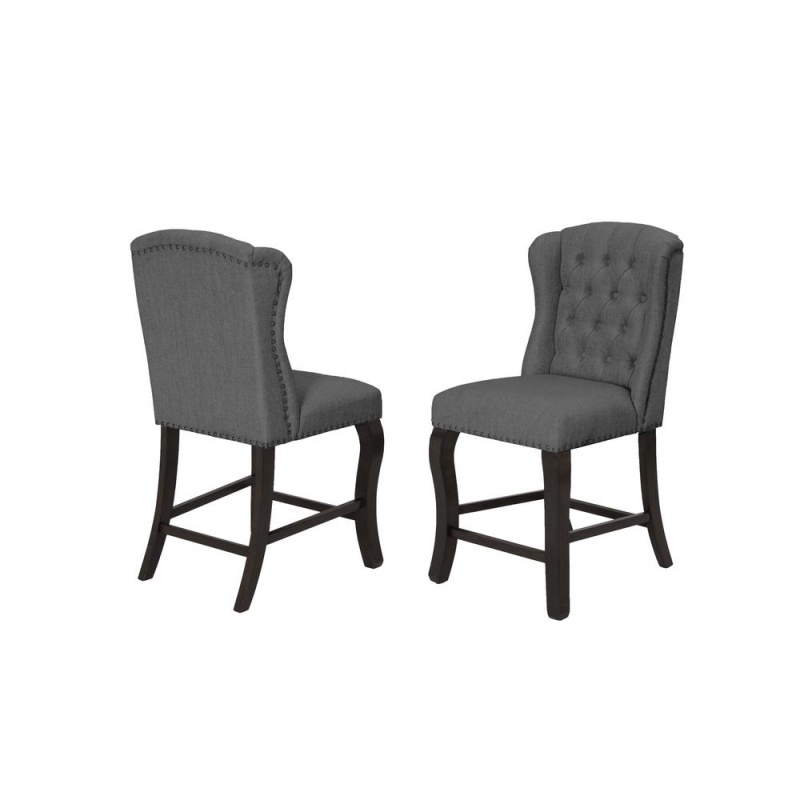 Counter Height Upholstered Side Chairs With Tufted Buttons And Nailhead Trim