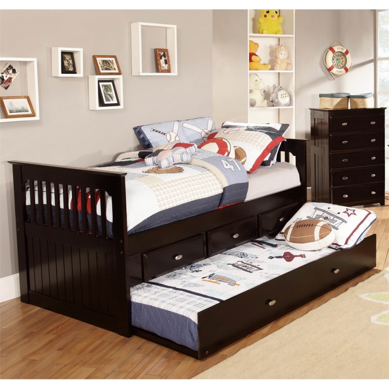 Twin Rake With Trundle And 3 Underbed Drawers In Espresso