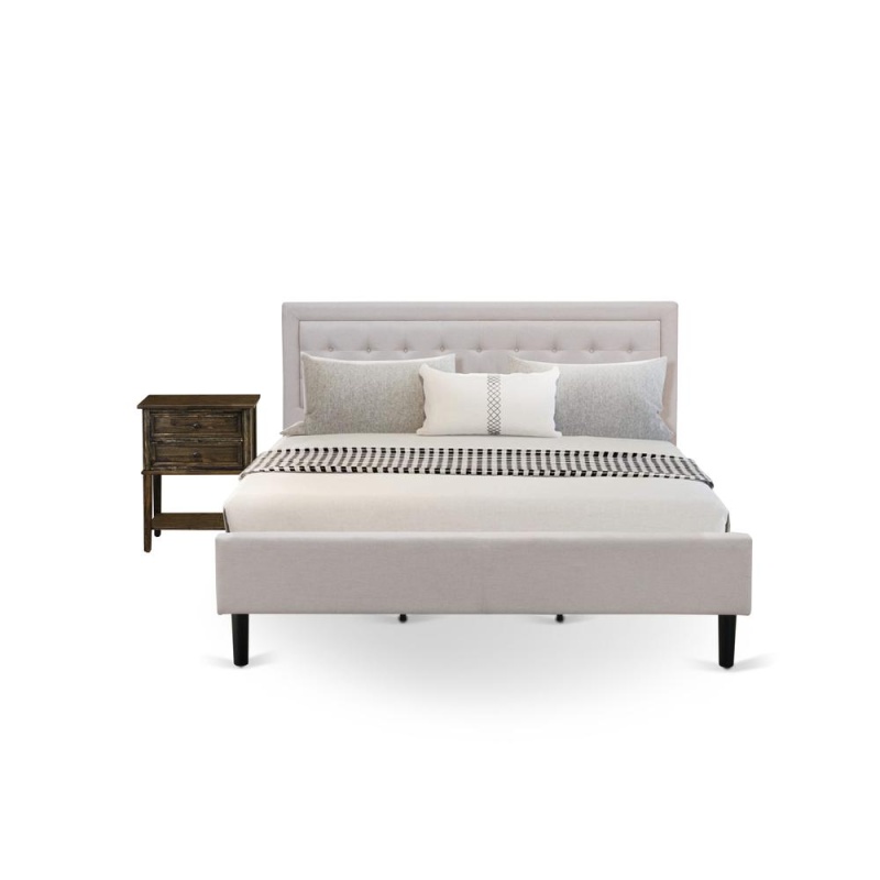 Fn08k-1Vl07 2-Piece Fannin Bedroom Set With 1 King Bed Frame And An End Table - Mist Beige Linen Fabric