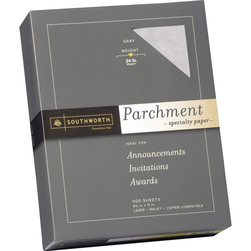 Southworth Parchment Specialty Paper - Gray - Letter - 8 1/2" X 11" - 24 Lb Basis Weight - Parchment - 500 / Box - Acid-Free, Lignin-Free - Gray