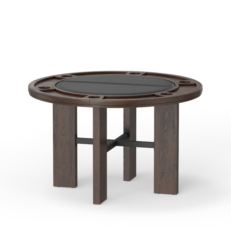 Georgio Dining And Game Table In Walnut Finish With Black Faux Leather Insert