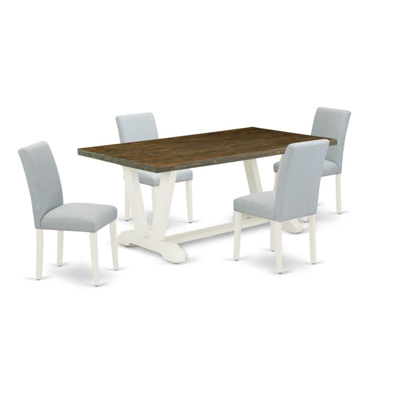 East West Furniture 5-Piece Dining Room Set Includes 4 Upholstered Chairs With Upholstered Seat And High Back And A Rectangular Dining Room Table - Linen White Finish