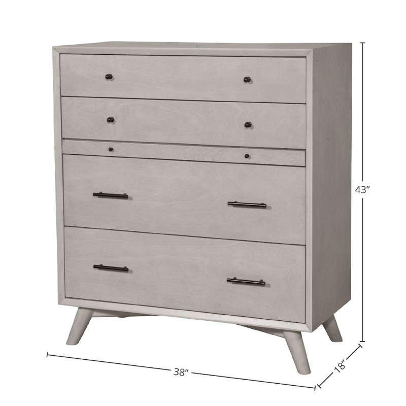 Flynn Mid Century Modern 4 Drawer Multifunction Chest W/Pull Out Tray, Gray