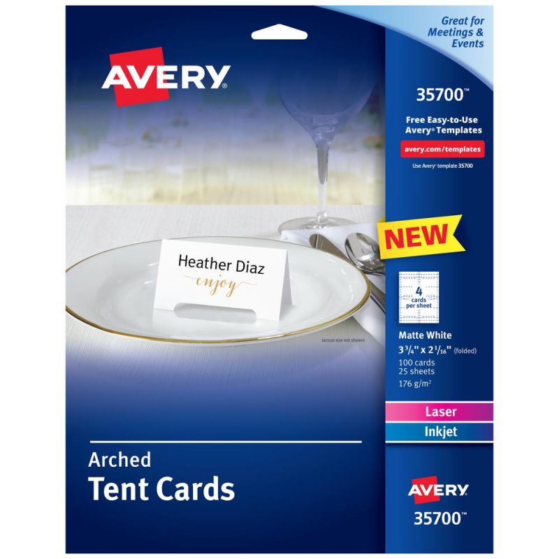 Avery® Laser, Inkjet Tent Card - White - 97 Brightness - 3 3/4" X 2 1/16" - 65 Lb Basis Weight - 176 G/m² Grammage - Matte - 5 / Pack - Fsc Mix