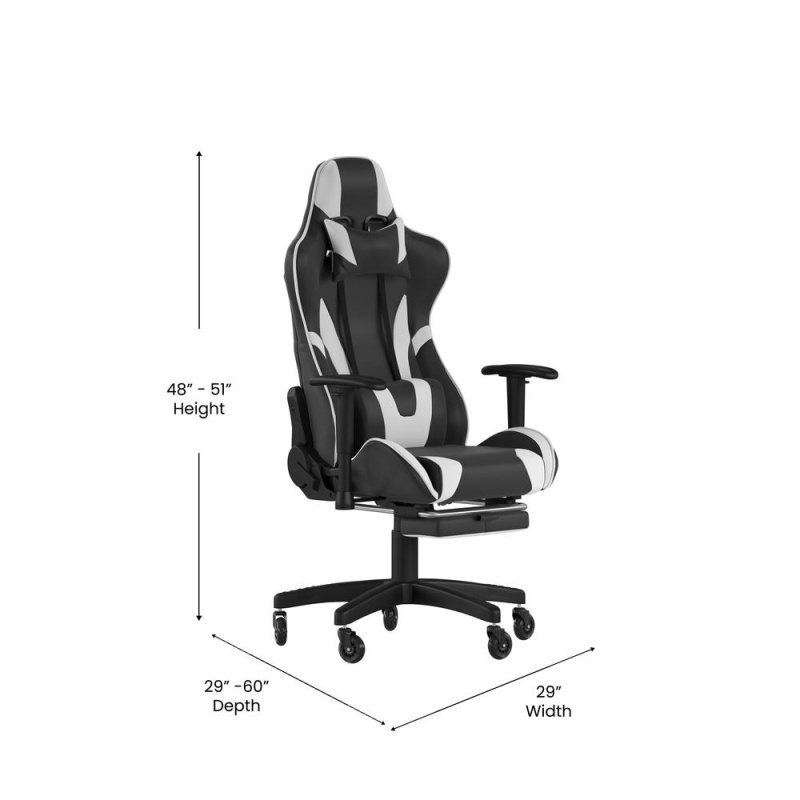 X30 Gaming Chair Racing Computer Chair With Reclining Back, Slide-Out Footrest, And Transparent Roller Wheels In Black Leathersoft