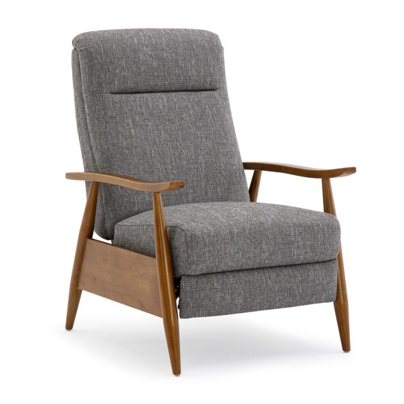 Terni Wood Arm Push Back Recliner In Performance Fabric - Ashen Grey