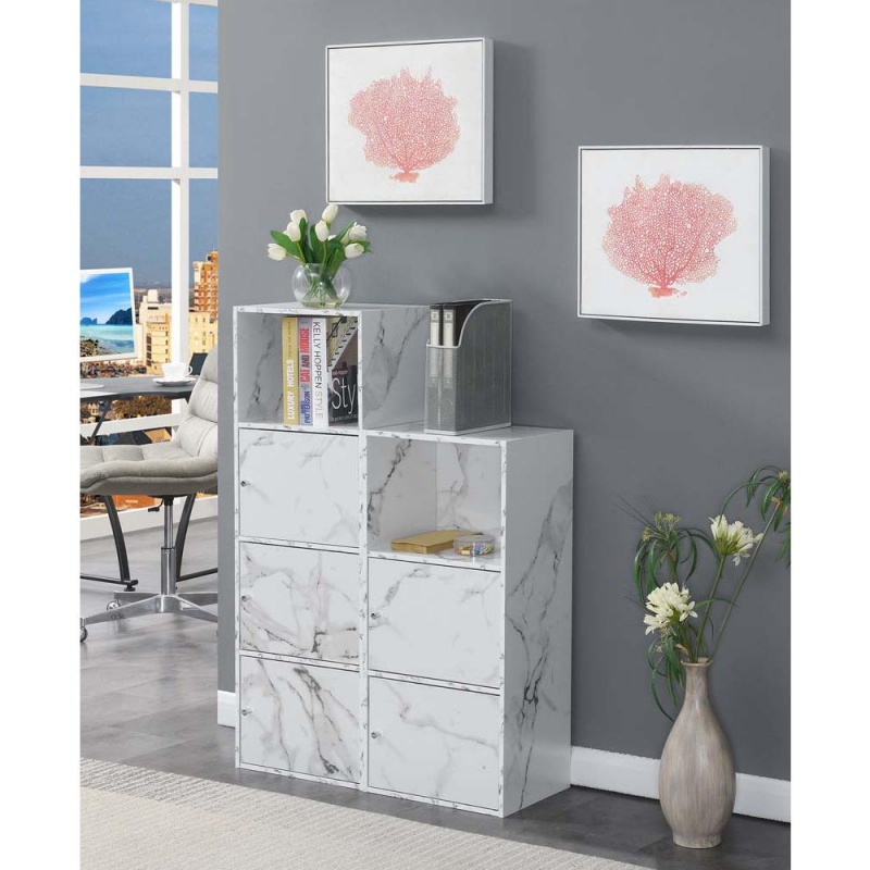 Xtra Storage 3 Door Cabinet With Shelf, White Faux Marble