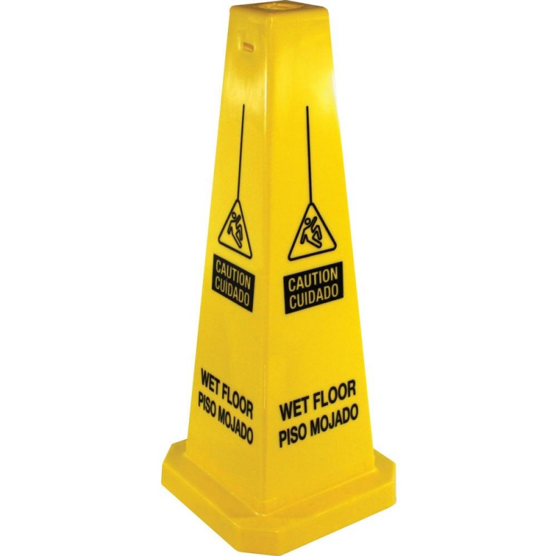 Genuine Joe Bright 4-Sided Caution Safety Cone - 5 / Carton - Cone Shape - Stackable, Four Sided - Polypropylene - Yellow