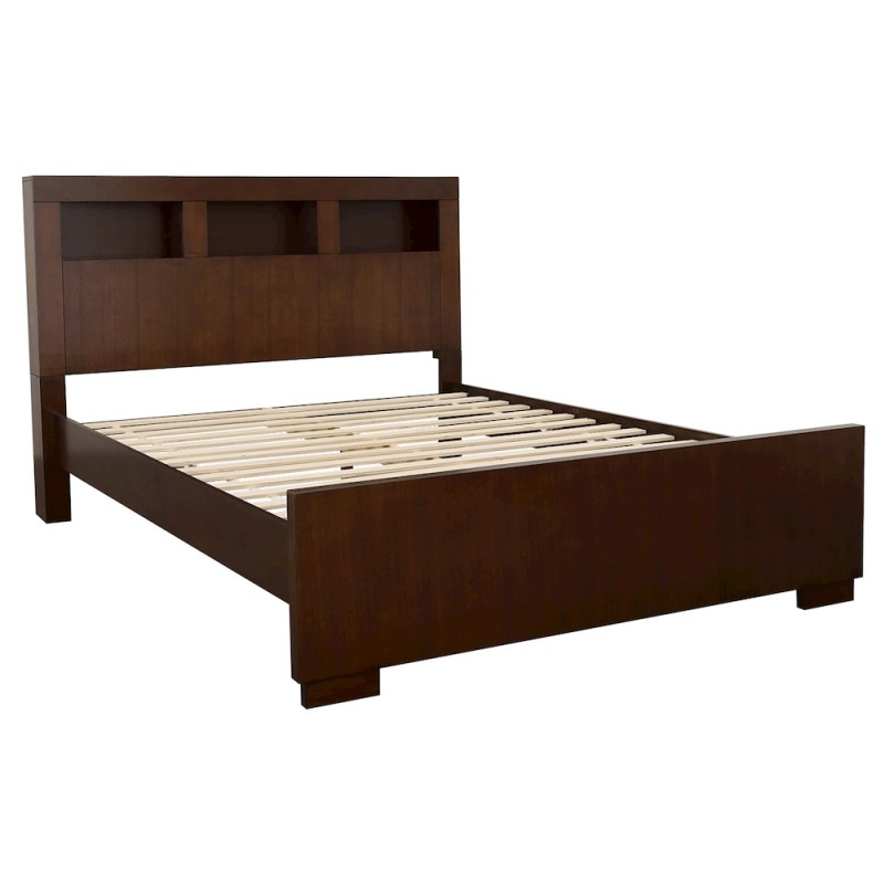 Jessica Wood Queen Led Storage Bookcase Bed Cappuccino