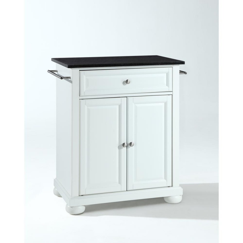 Alexandria Granite Top Portable Kitchen Island/Cart White/Black