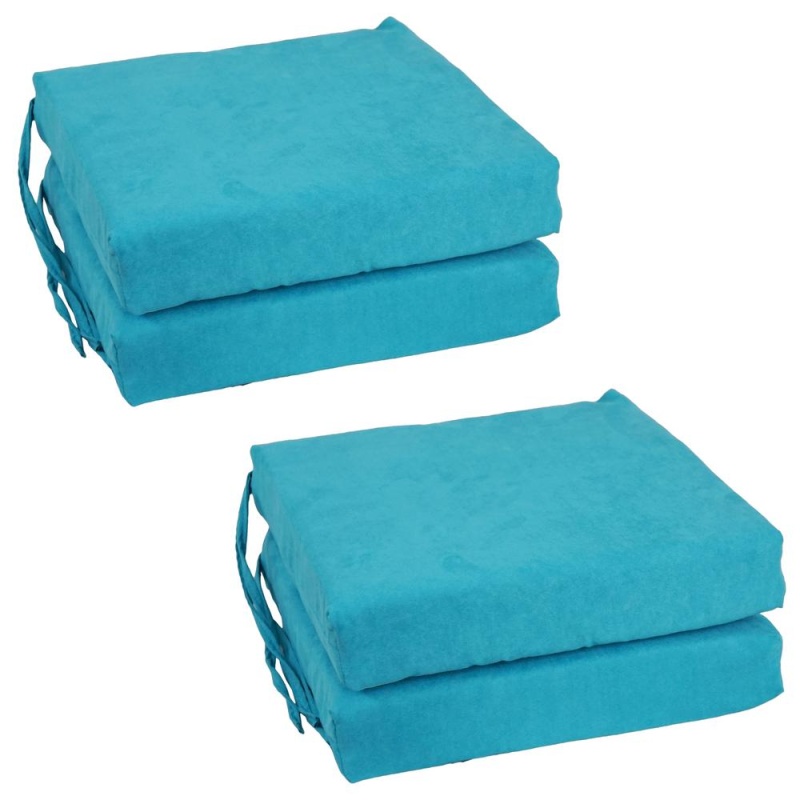 Blazing Needles Set Of 4 Indoor Microsuede Chair Cushions, Aqua Blue