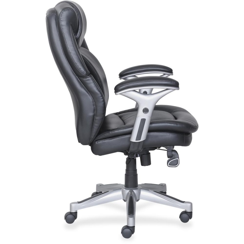 Lorell Wellness By Design Executive Chair - Black Bonded Leather Seat - Black Bonded Leather Back - High Back - 5-Star Base - Armrest - 1 Each