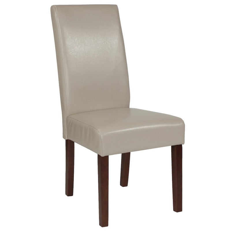 Ivory Leathersoft Upholstered Panel Back Mid-Century Parsons Dining Chair
