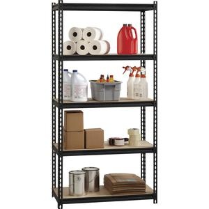 Lorell 2,300 Lb Capacity Riveted Steel Shelving - 72" Height X 36" Width X 18" Depth - 30% - Black - Steel, Particleboard - 1 Each