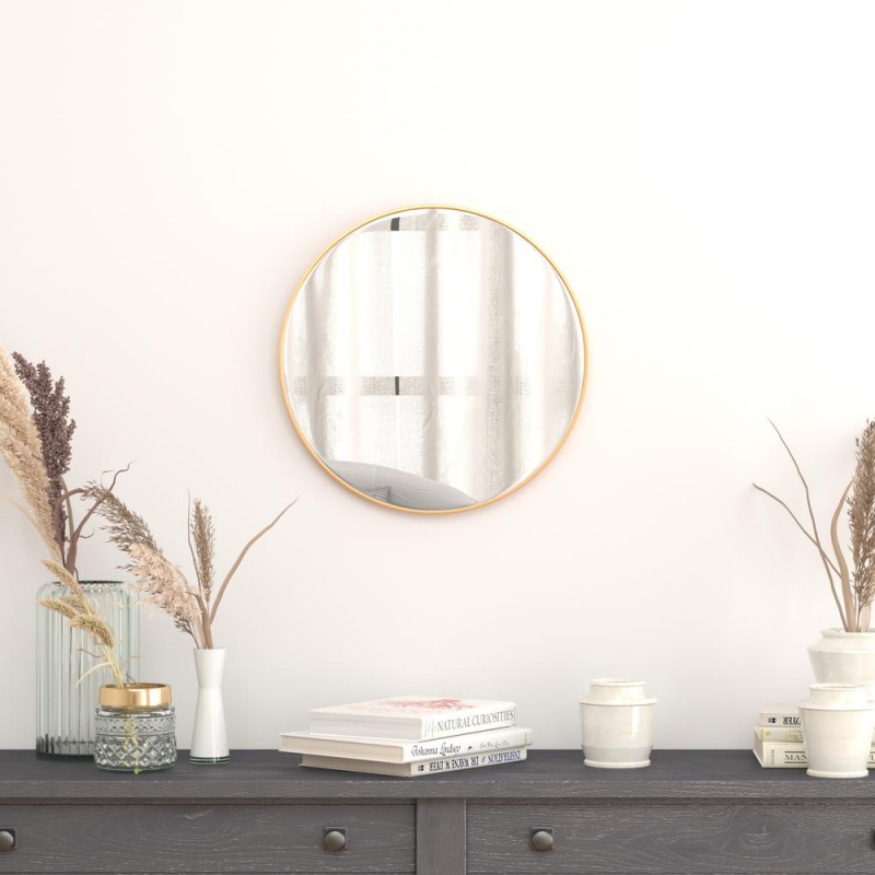 20" Round Gold Metal Framed Wall Mirror - Large Accent Mirror For Bathroom, Vanity, Entryway, Dining Room, & Living Room